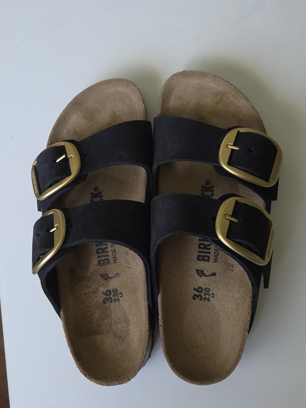 Authentic Birkenstock Arizona Big Buckle Sandals in Black Nubuck Leather